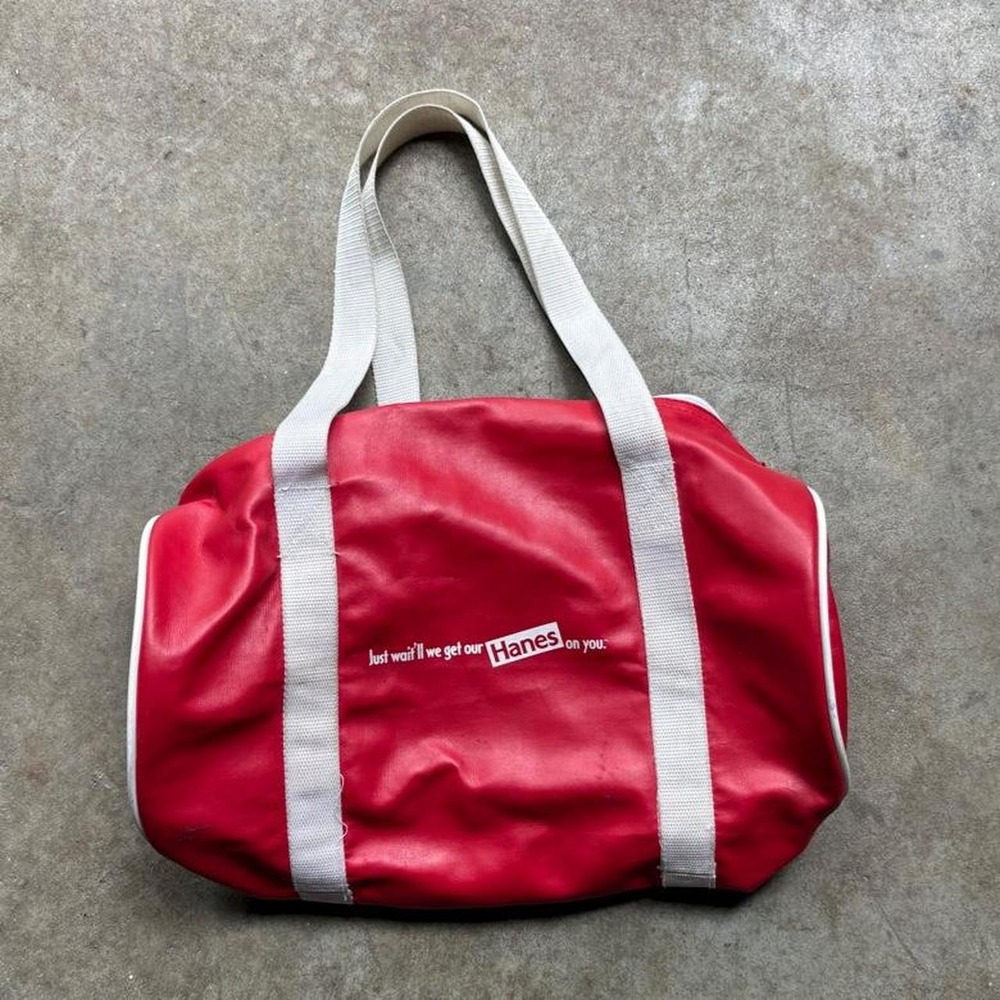 Vintage 80s Red Hanes duffle bag with white accents